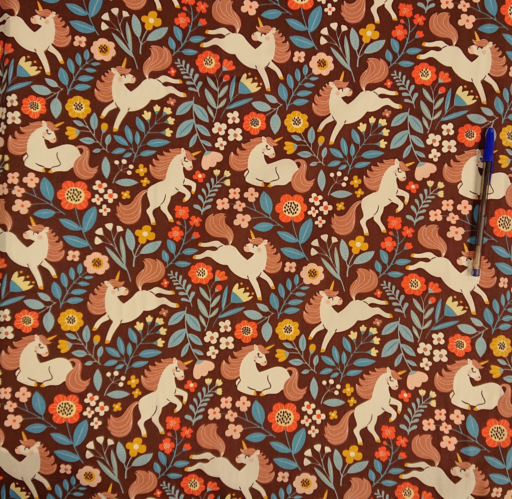 Fabrics Cotton Exclusive Prints Unicorn Brown Cotton