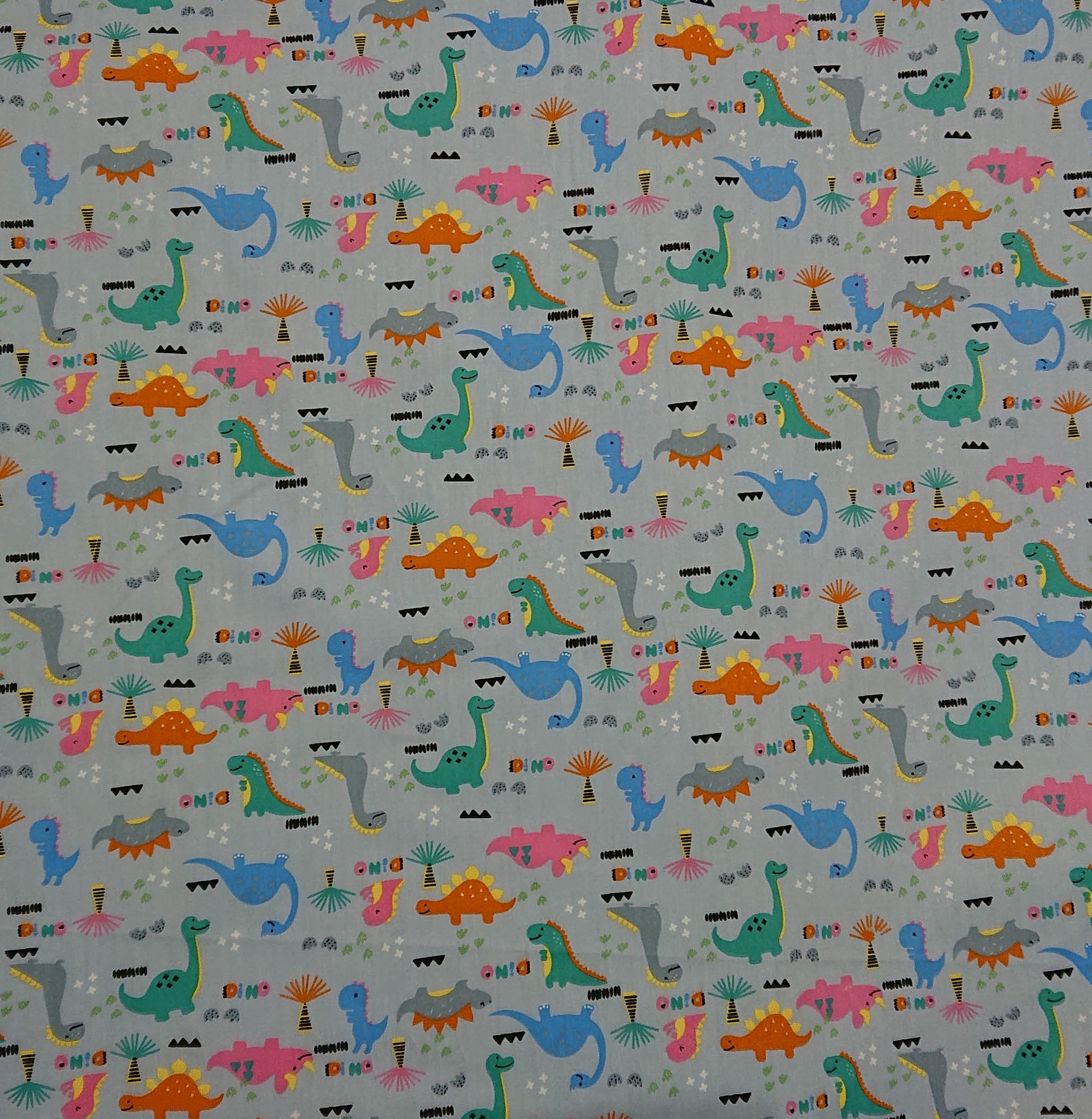 Fabrics :: 100% COTTON EXCLUSIVE PRINTS. :: Dinosaur Friends - Grey ...