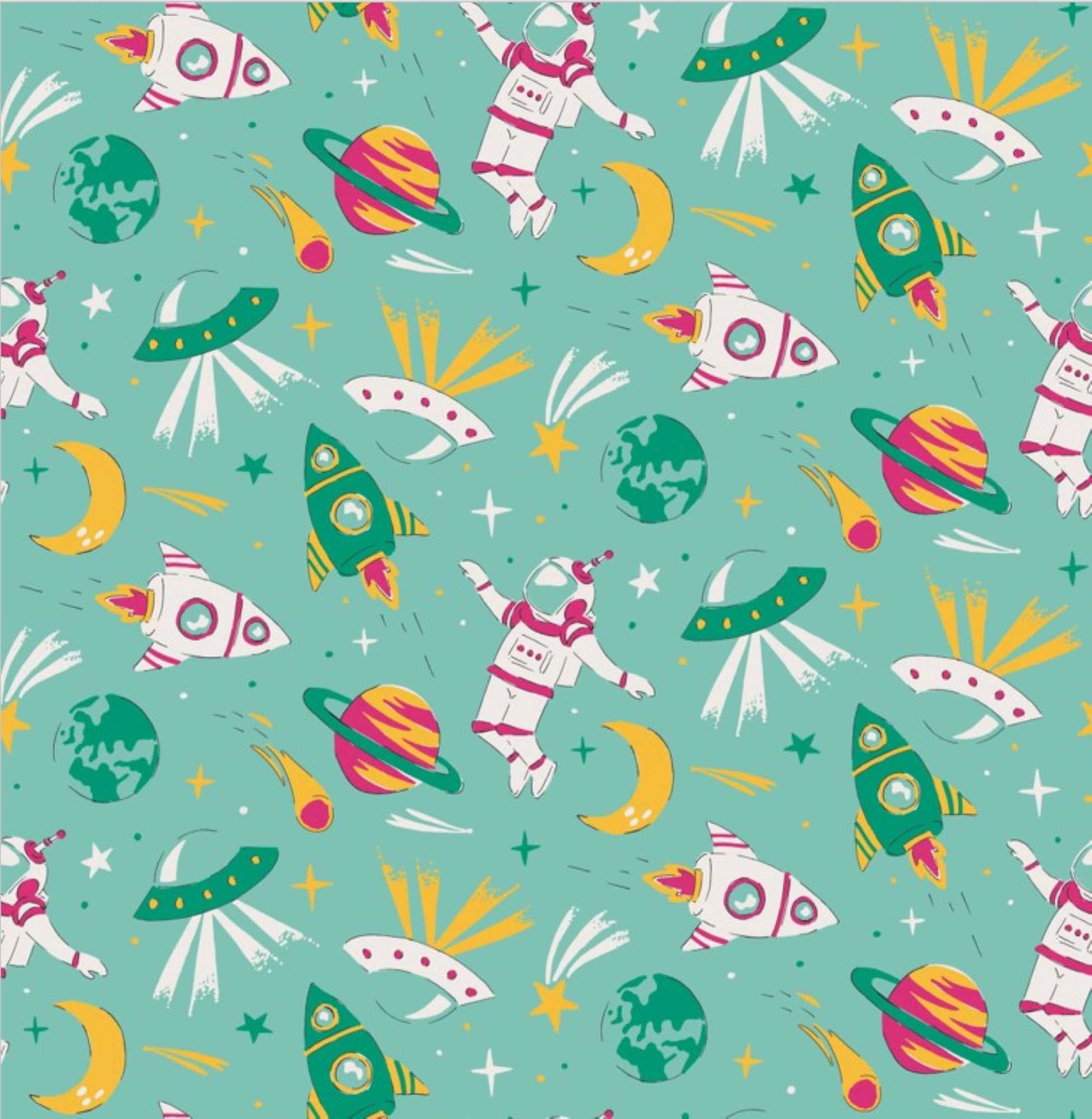 Rocket Man Pattern Fabrics :: ROCKET MAN - AQUA ® 112cm Wide. Sold By The 25m Roll Or 12 ...